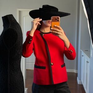 Karen Scott Red Jacket with Black Trim and Gold Buttons